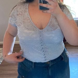 Sky Blue Knit Lace Crop Top